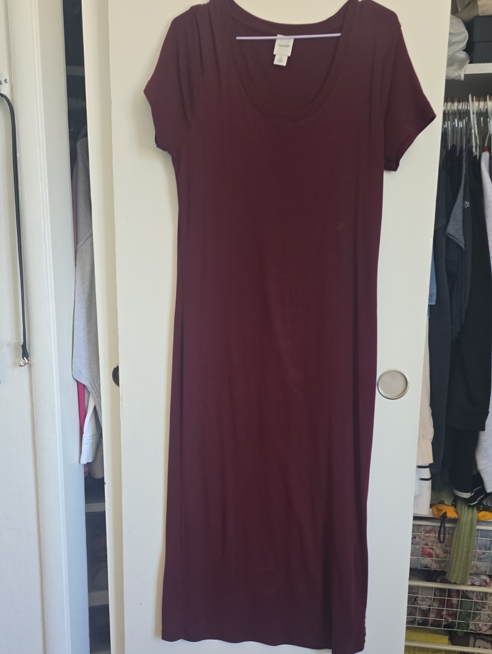 Calvin Klein Burgundy Short-Sleeve Maxi Dress